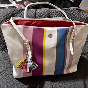 Chic Striped Liz Claiborne Tote Bag with Tassels
